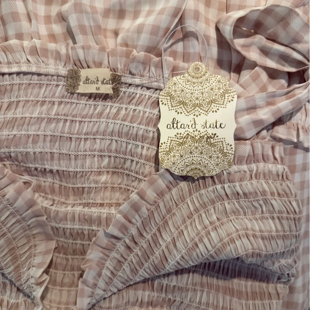 Altar'd State Ivory and Mauve Checkered Mini Dress - Picture 6 of 8